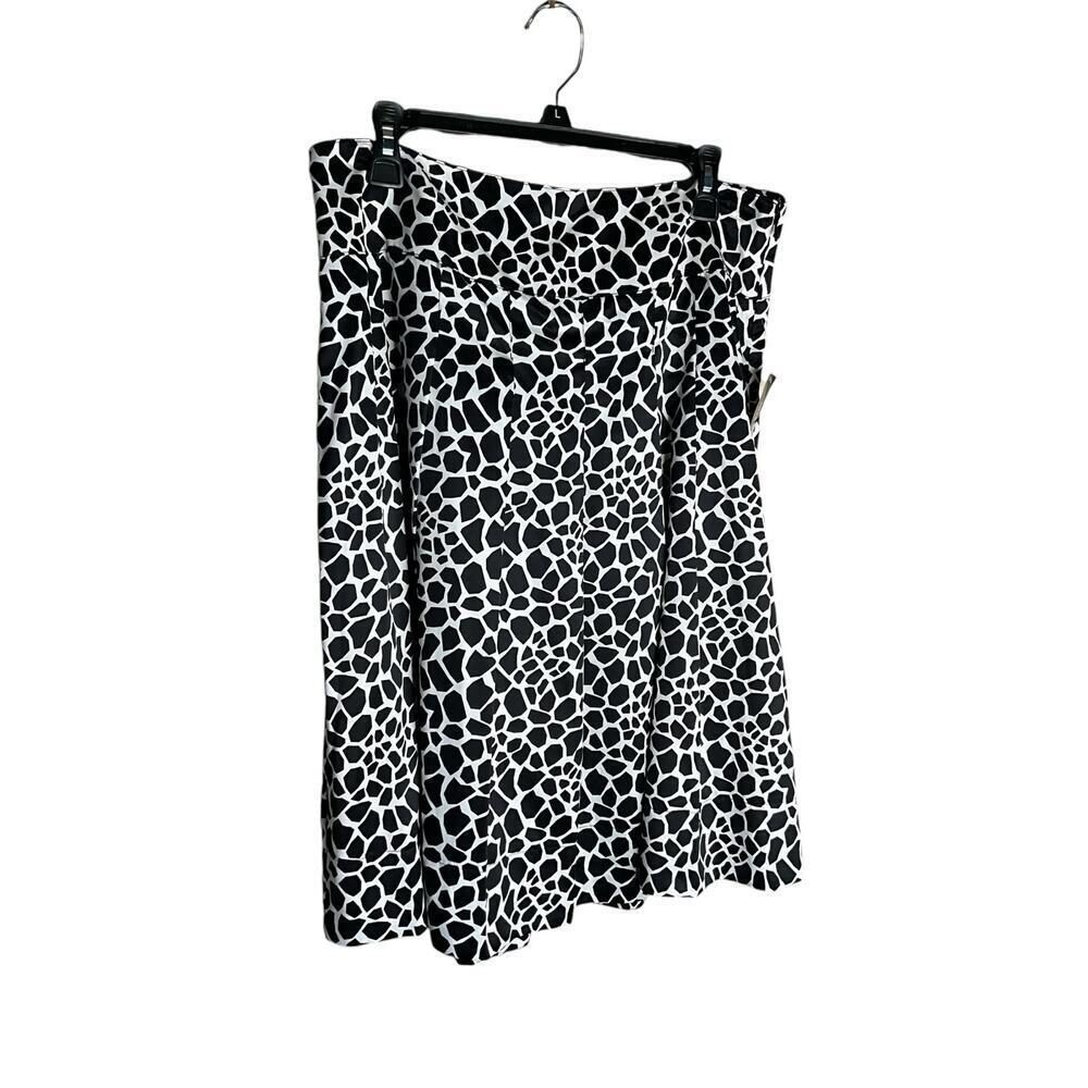 Style & Co Geo Giraffe Pleated Skirt Knee Length Black White Womens‎ Size 10